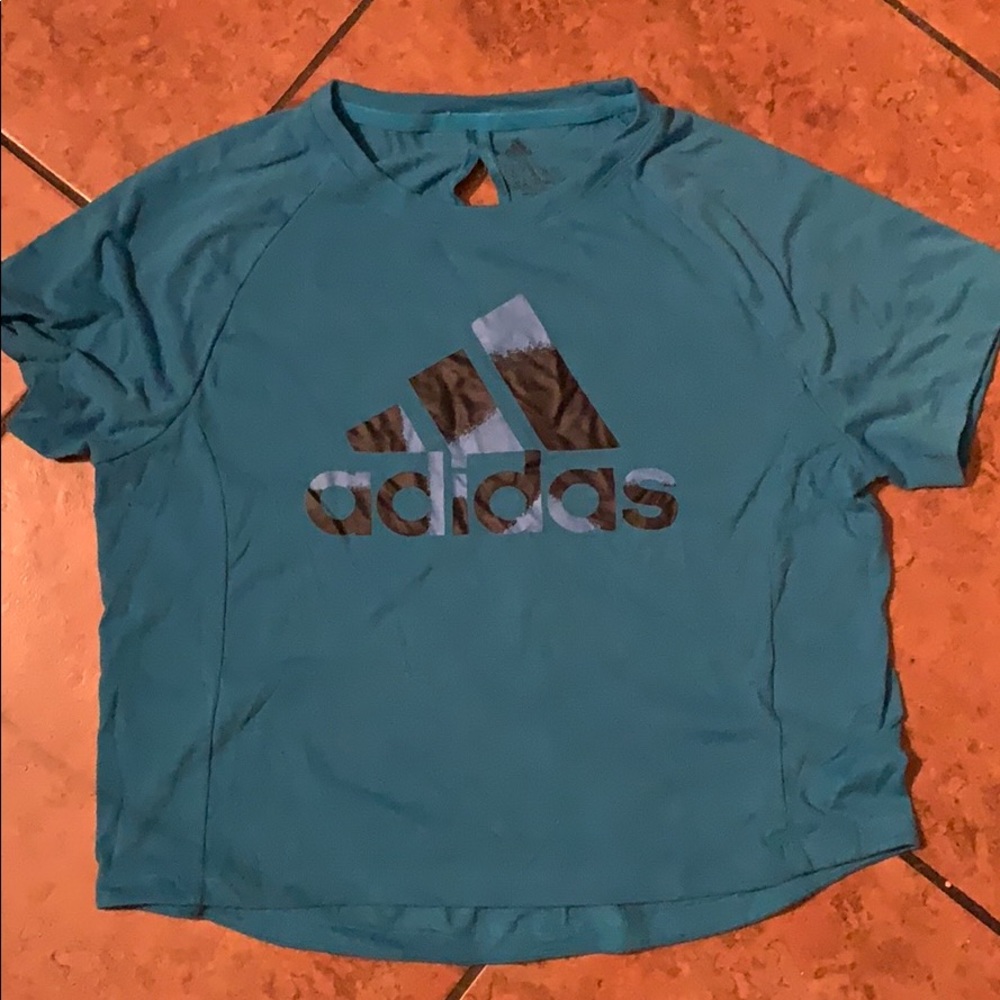 Adidas crop blue tee with slit on back